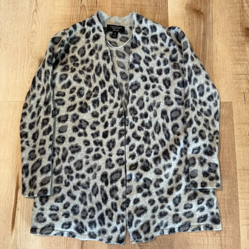 Cashmere Charter Club luxury leopard print Cardigan Open Front